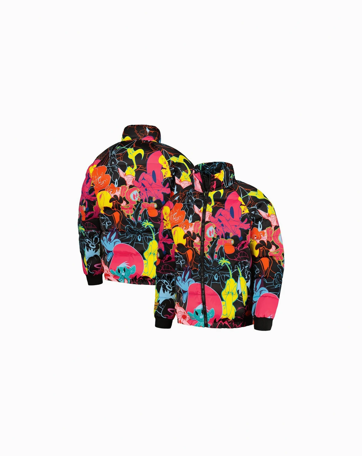 Men's Black Looney Tunes Bugs Bunny Raglan Full-Zip Puffer Jacket