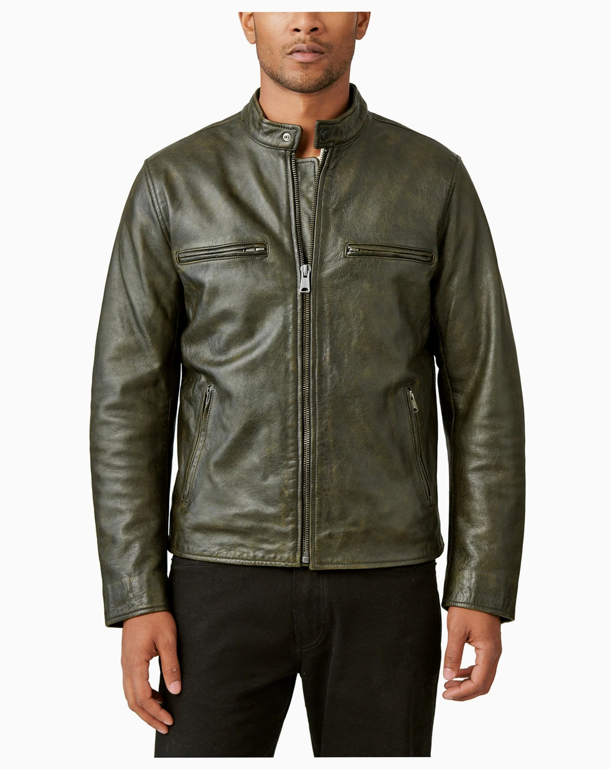 Men's Washed Leather Zip-Front Bonneville Jacket