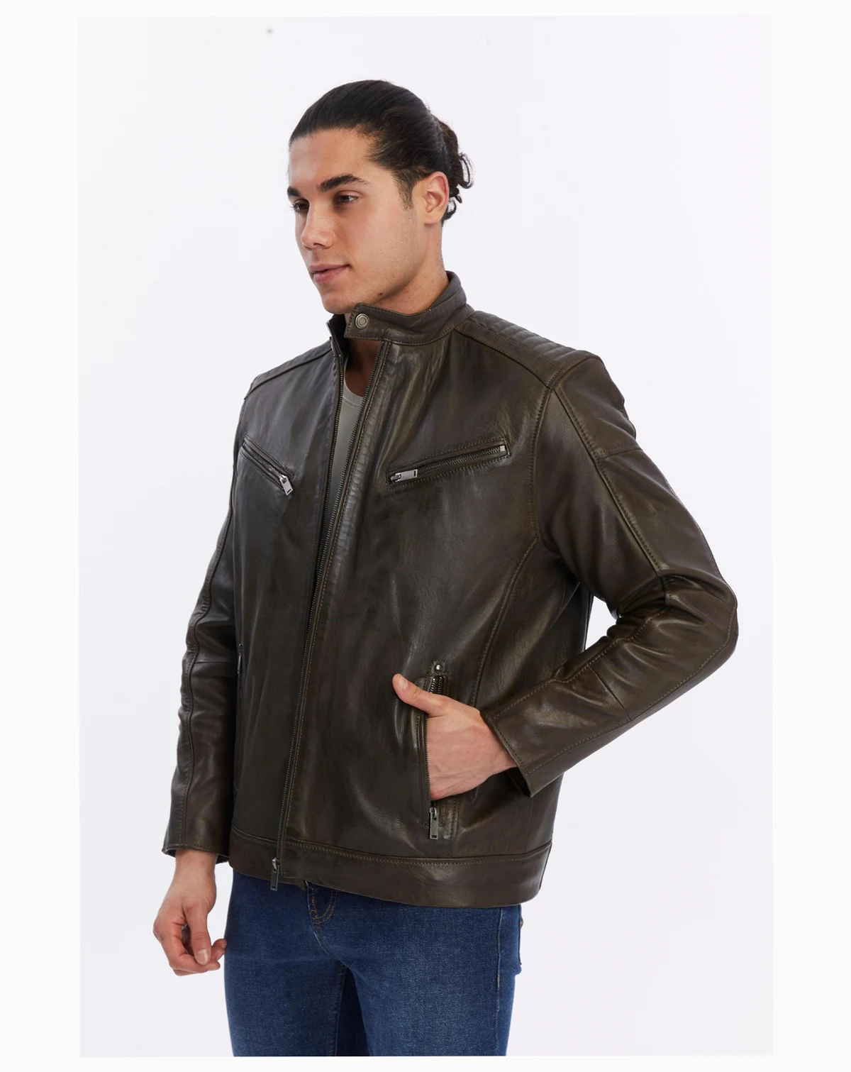 Men's Motorcyle Style Leather Jacket