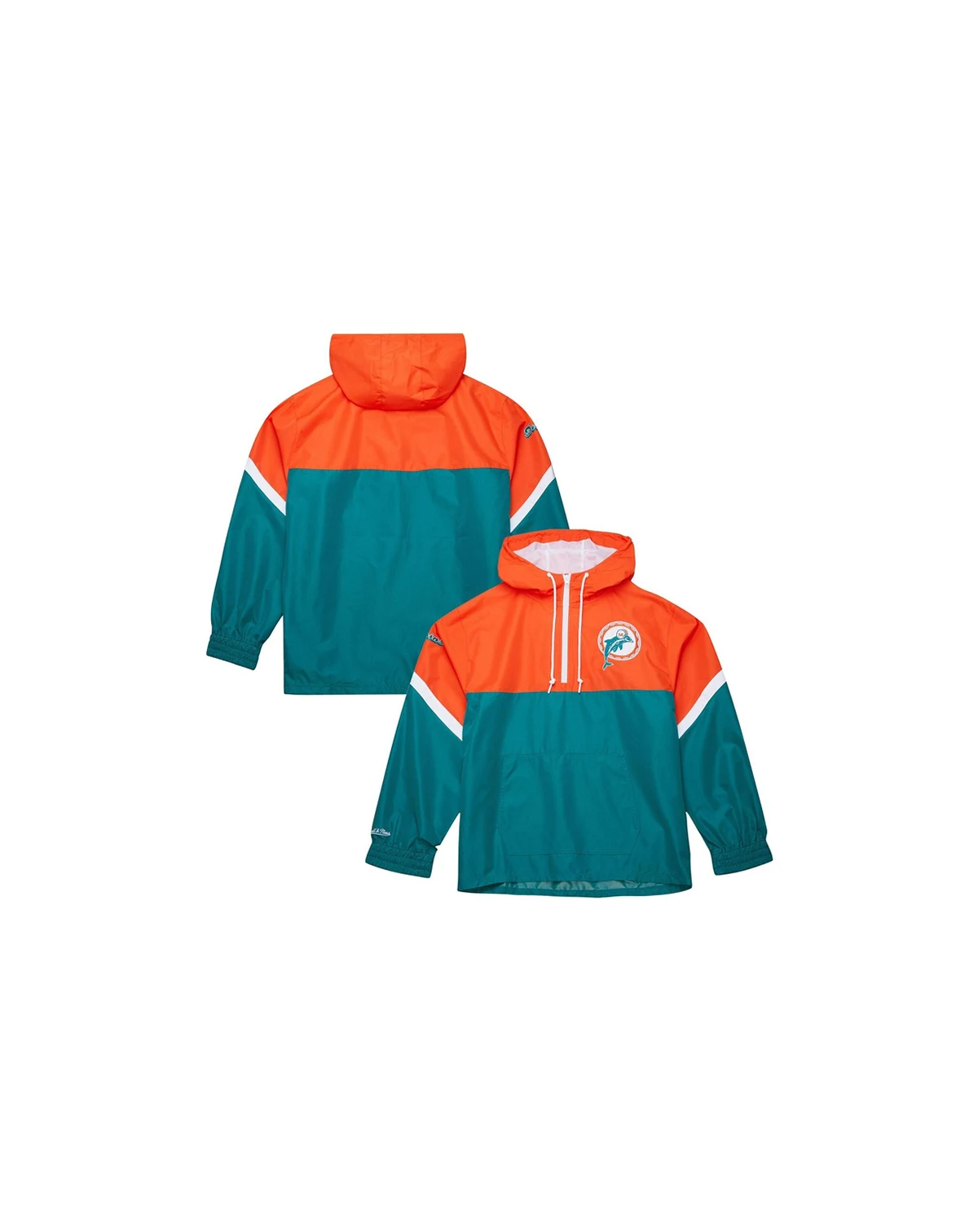 Men's Orange/Aqua Miami Dolphins Tie Breaker Vintage Logo Lightweight Anorak Half-Zip Windbreaker
