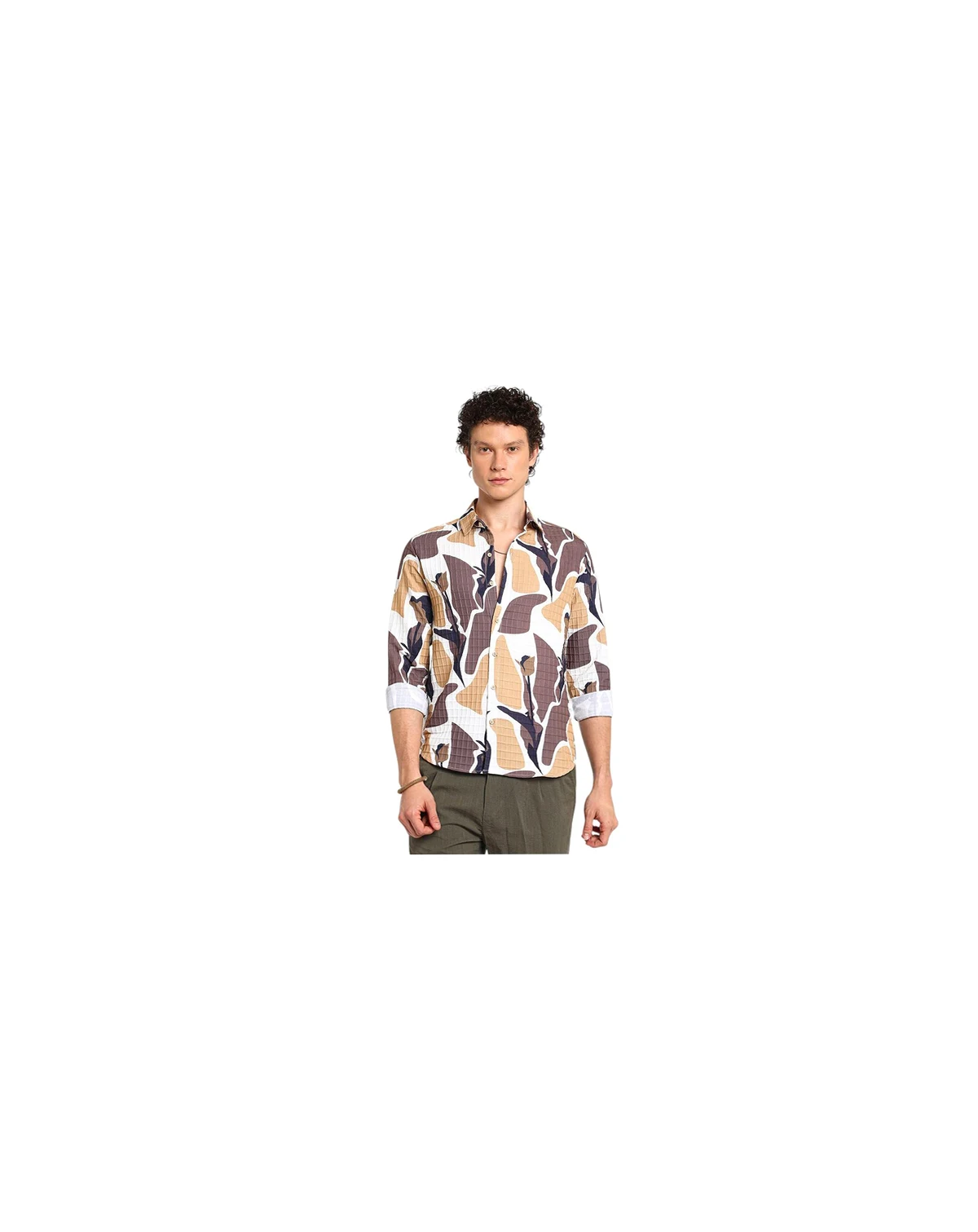 Men's Taupe Brown & Beige Abstract Tulip Shirt