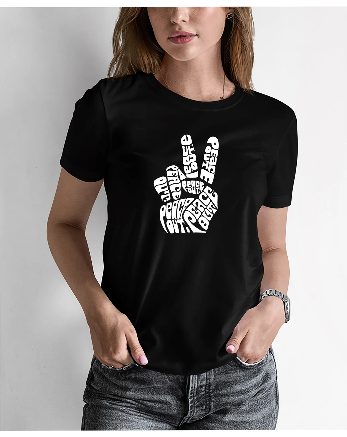 Women's Word Art Peace Out T-shirt