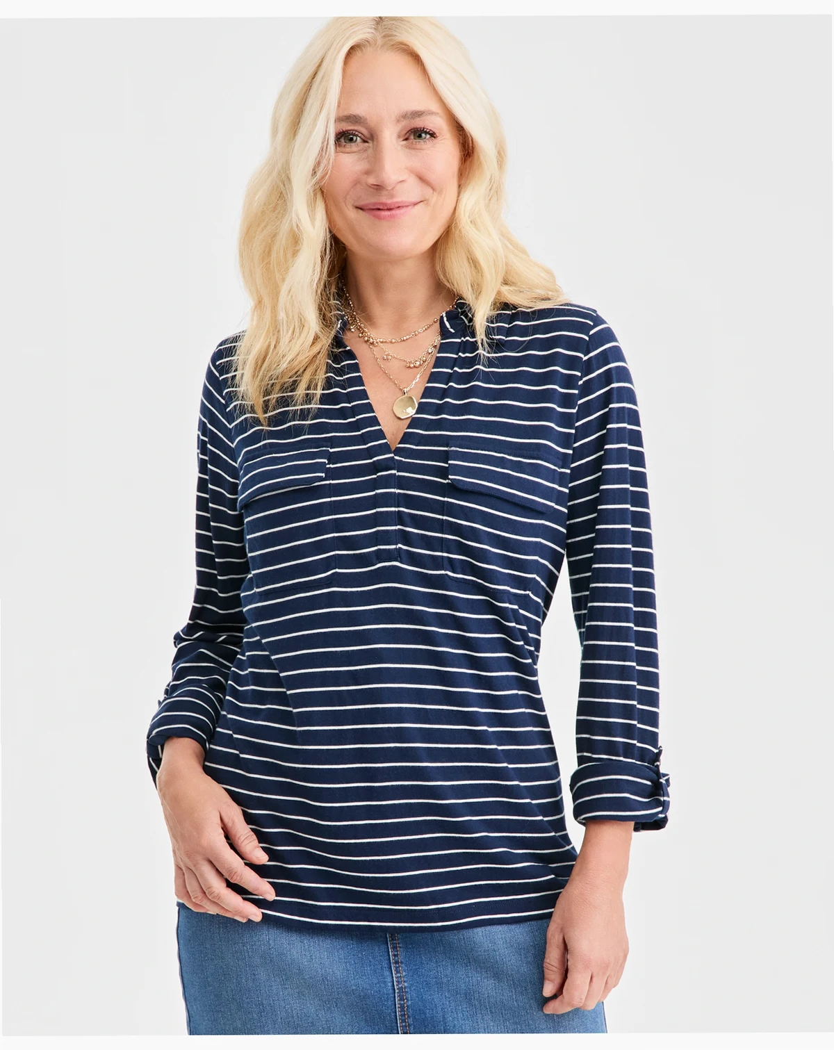 Petite Shirting Prima Pinstripe Relaxed-Fit Top, Macy's Exclusive