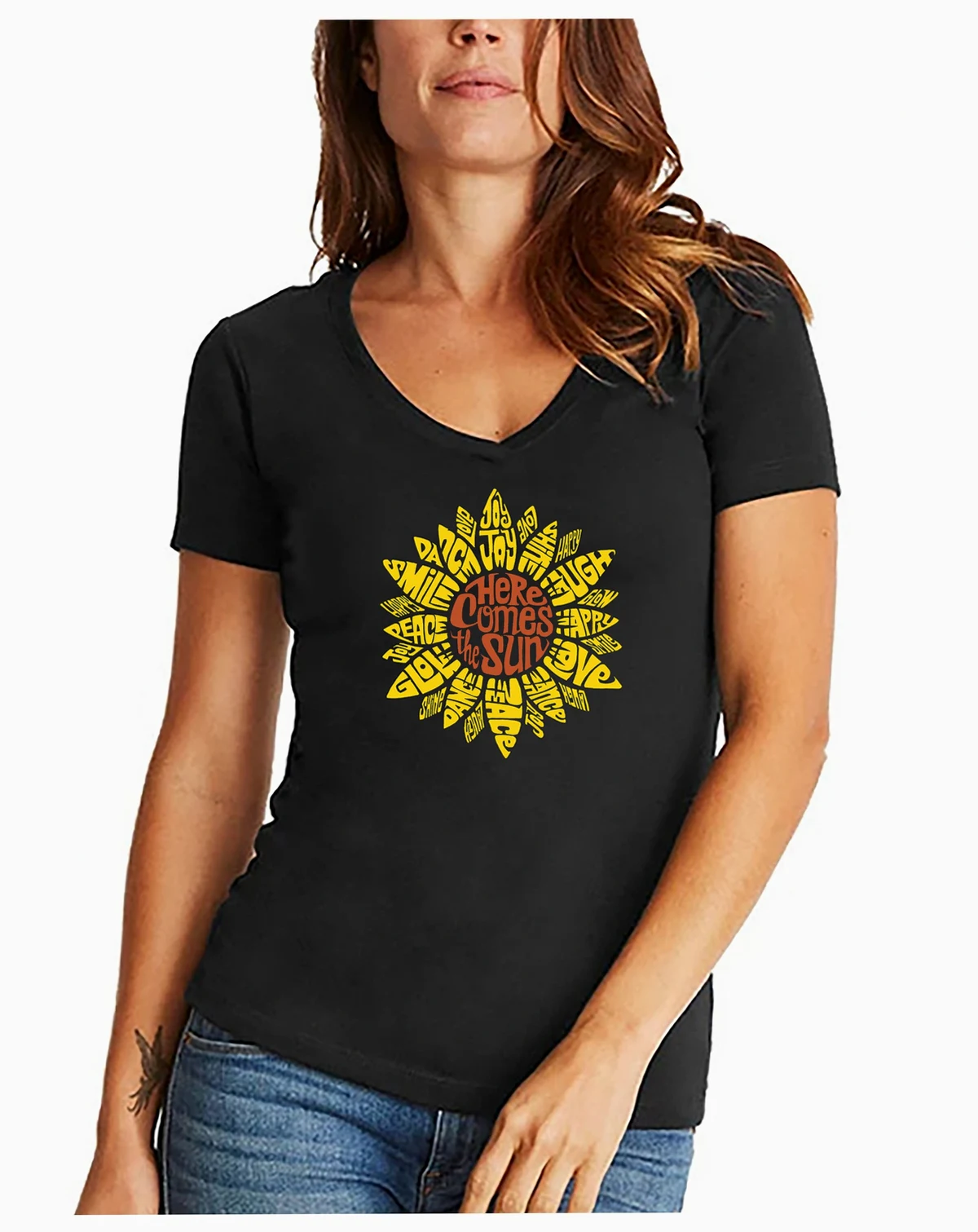 Women's Sunflower Word Art V-neck T-shirt