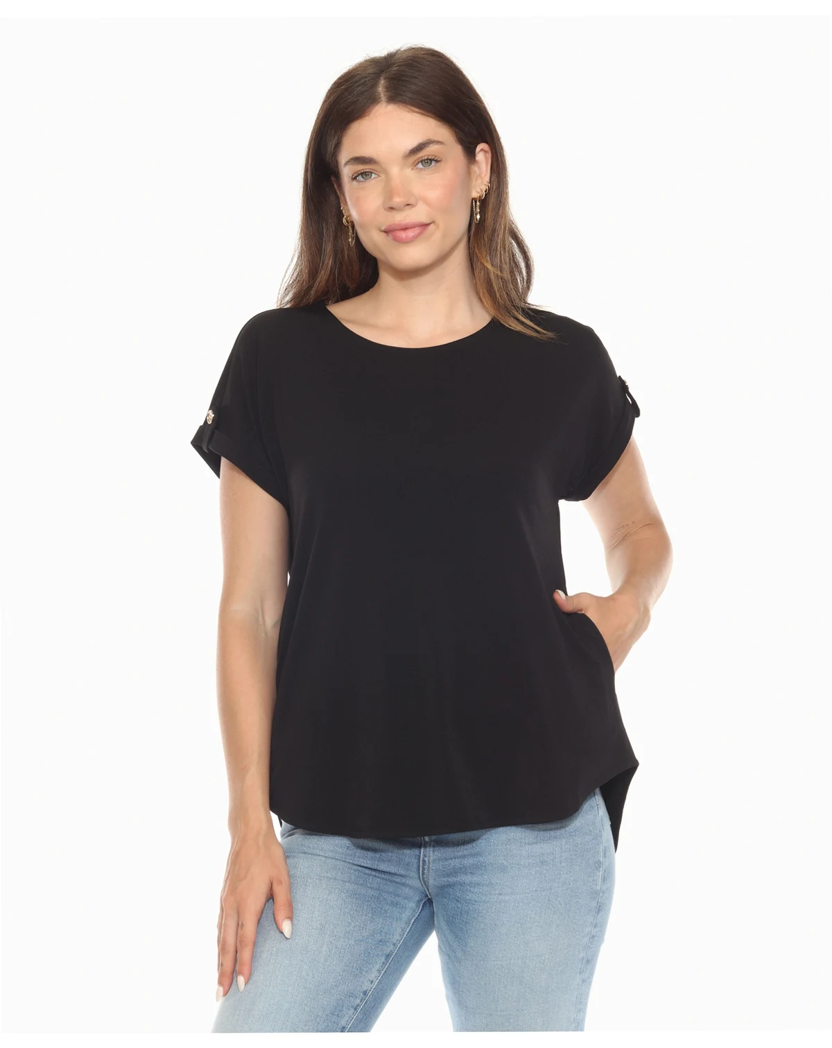 Women's Folded Short Sleeve Solid Top