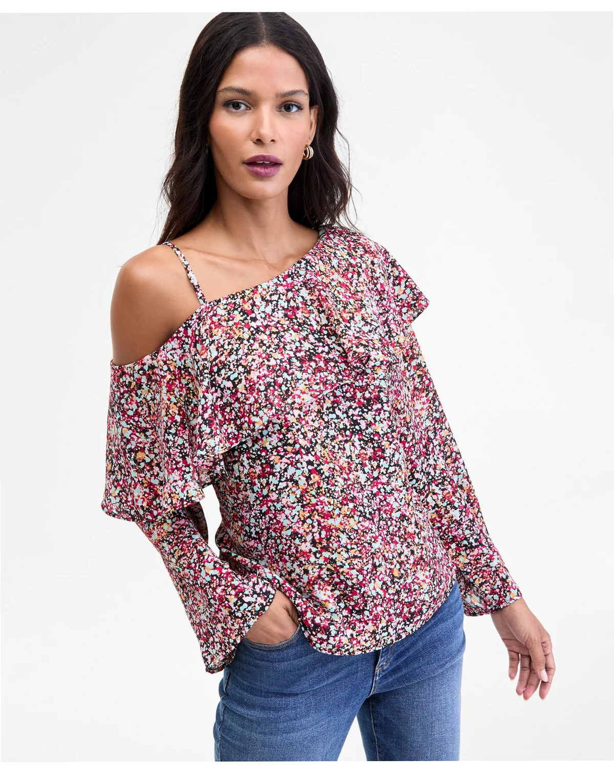Women's Ruffled Asymmetrical-Neck Blouse, Macy's Exclusive