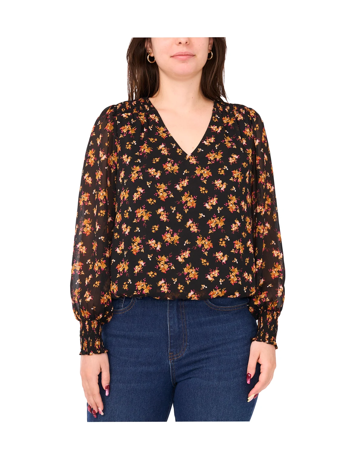 Women's V-Neck Blouson Top