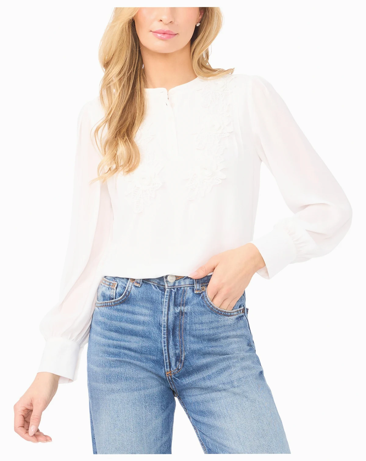 Women's Crewneck Floral Applique Top