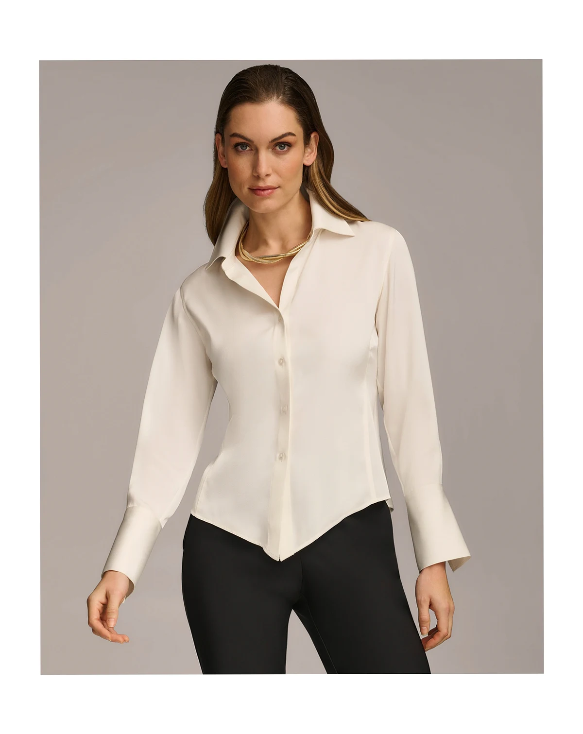 Women's Button Front Point Hem Top, Regular & Petite Sizes