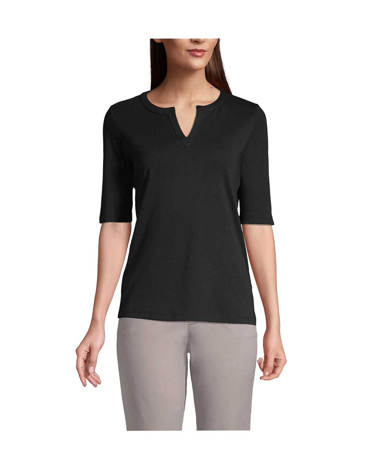 Women's Cotton Polyester Modern Half Sleeve Splitneck