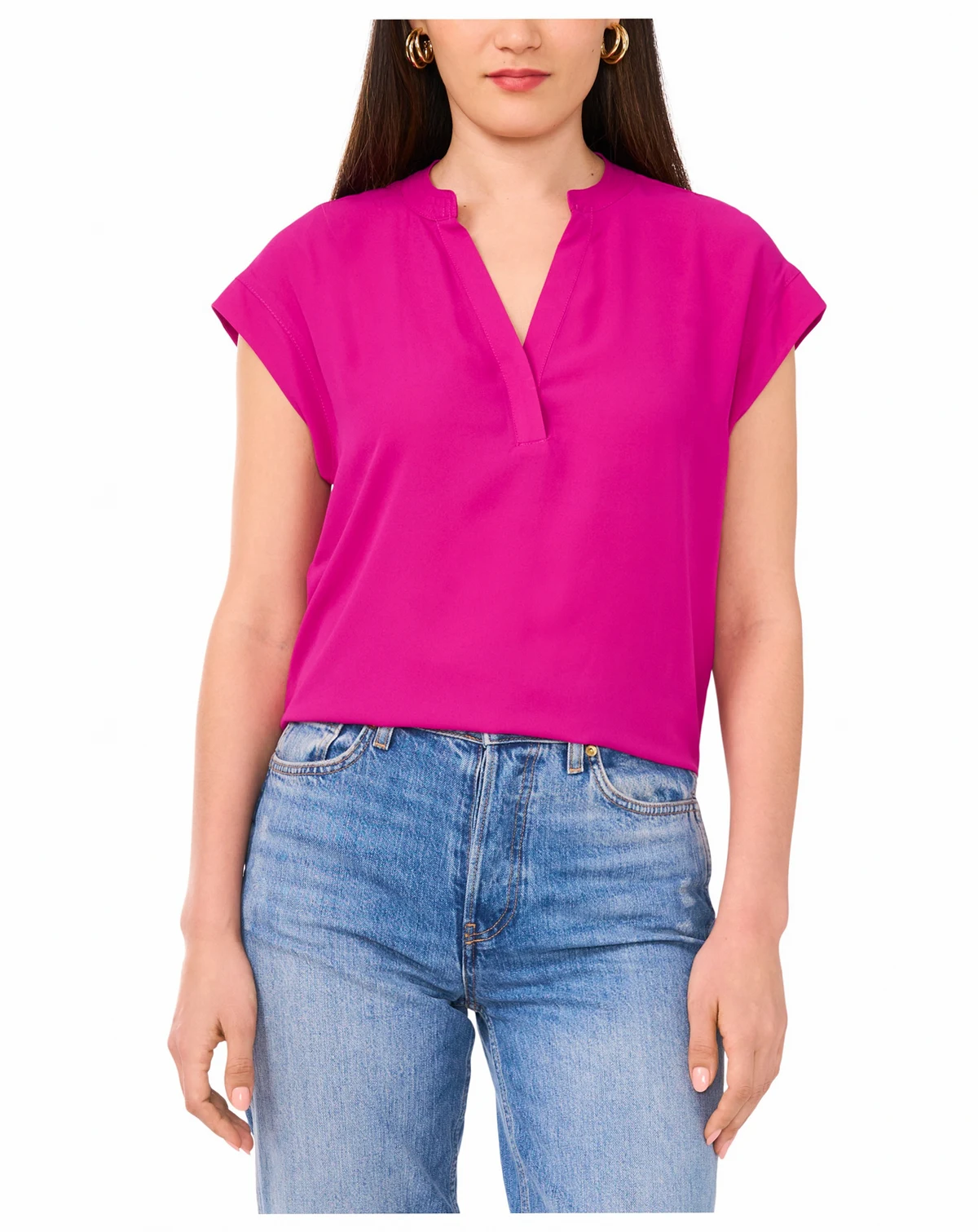 Women's V-Neck Short-Sleeve Pullover Top