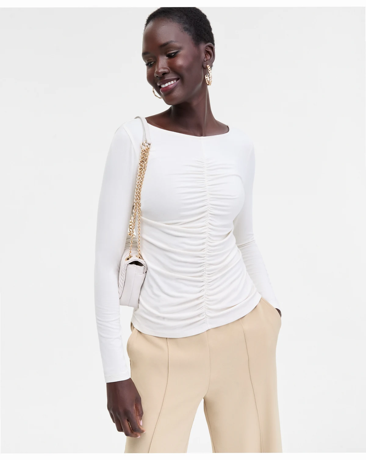 Women's Shirred-Front Long-Sleeve Top, Macy's Exclusive