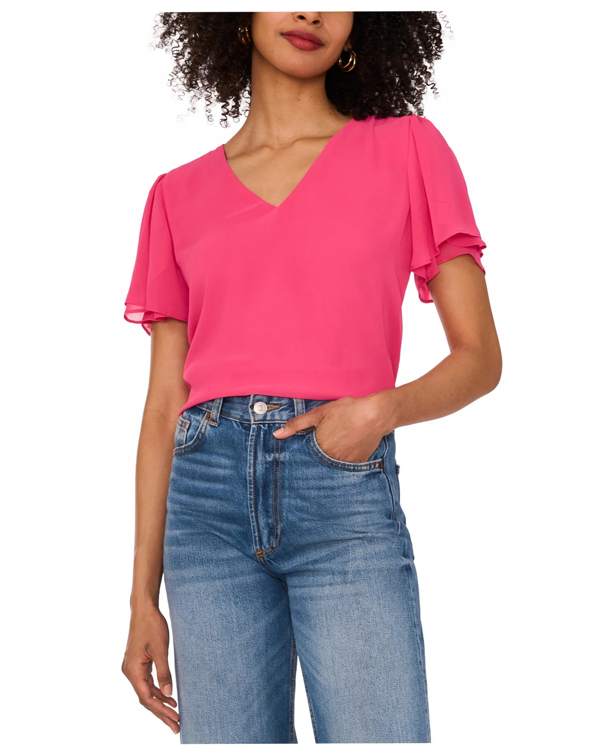 Women's V-Neck Tulip Sleeve Blouse