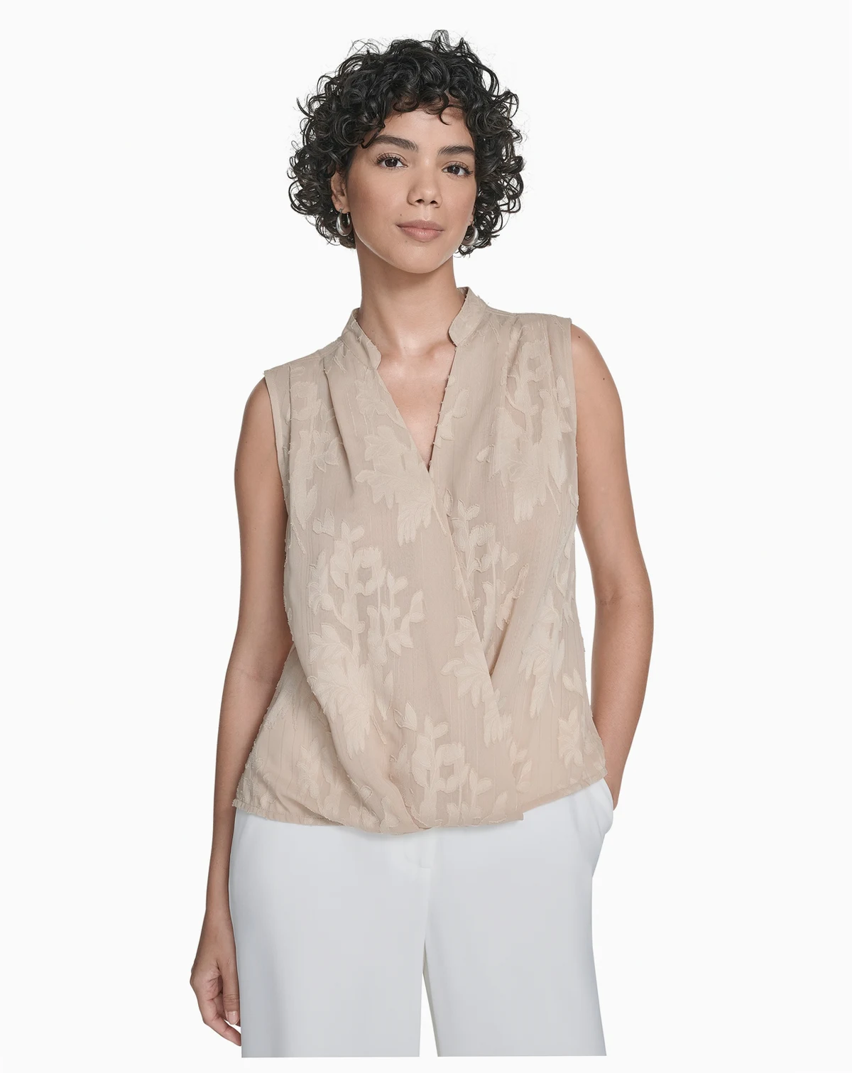Women's Floral Surplice-Neck Sleeveless Blouse