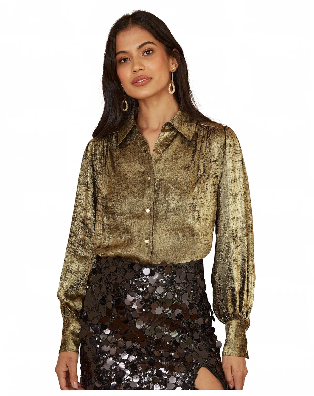 Women's Metallic Relaxed Balloon Sleeve Shirt