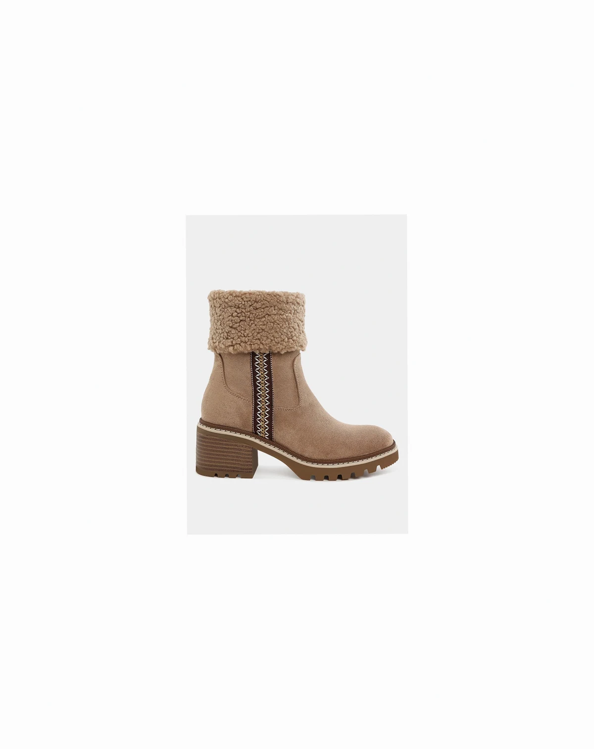Womens Woolly Faux Fur & Embroidery Detail Boots