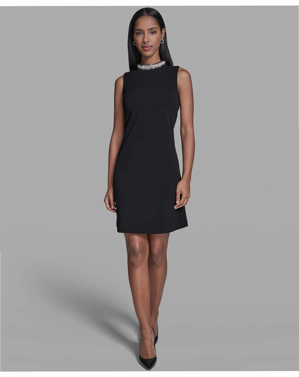 Women's A-Line Embellished Mock Neck Dress
