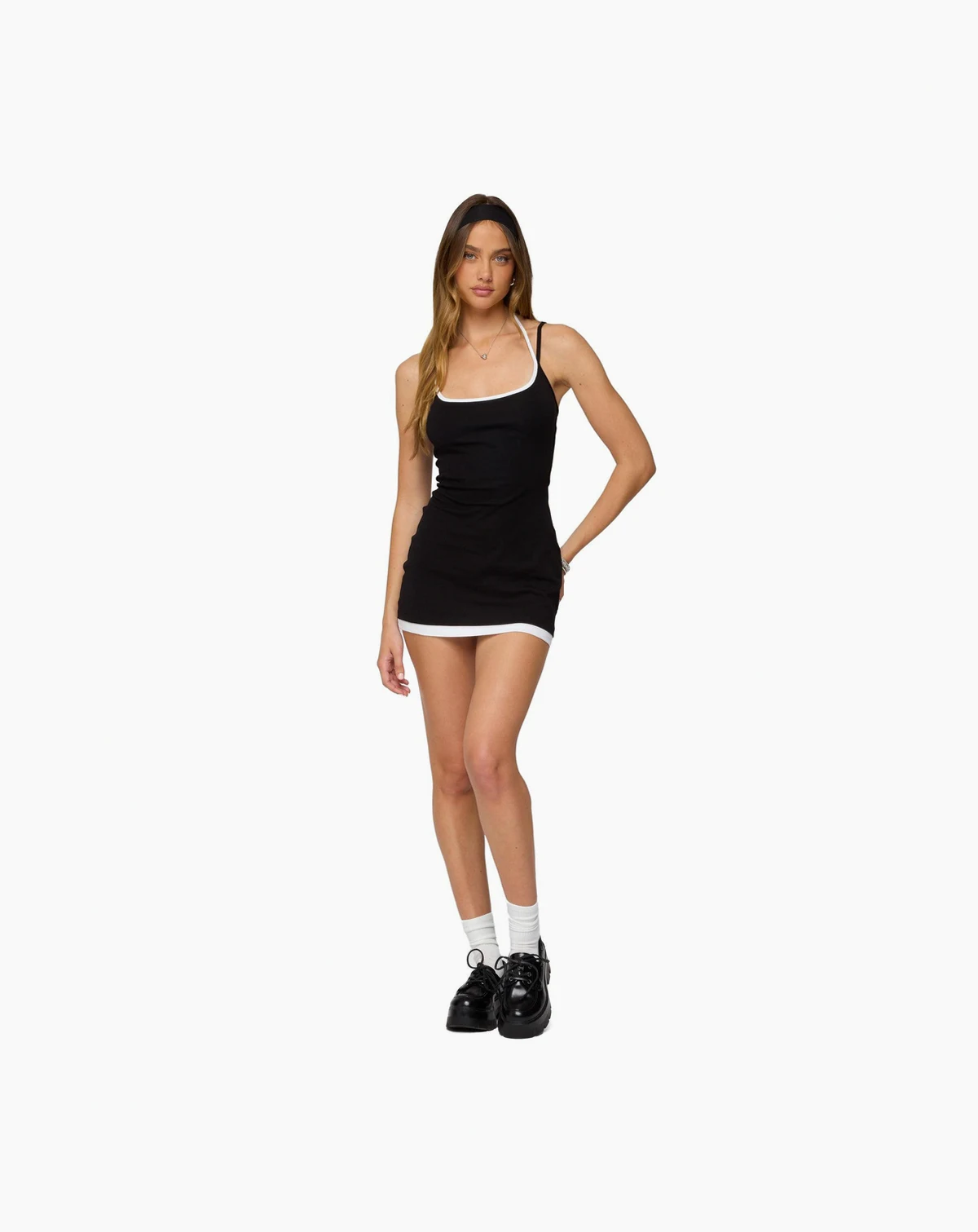 Women's Contrast Layered Look Halter Mini Dress