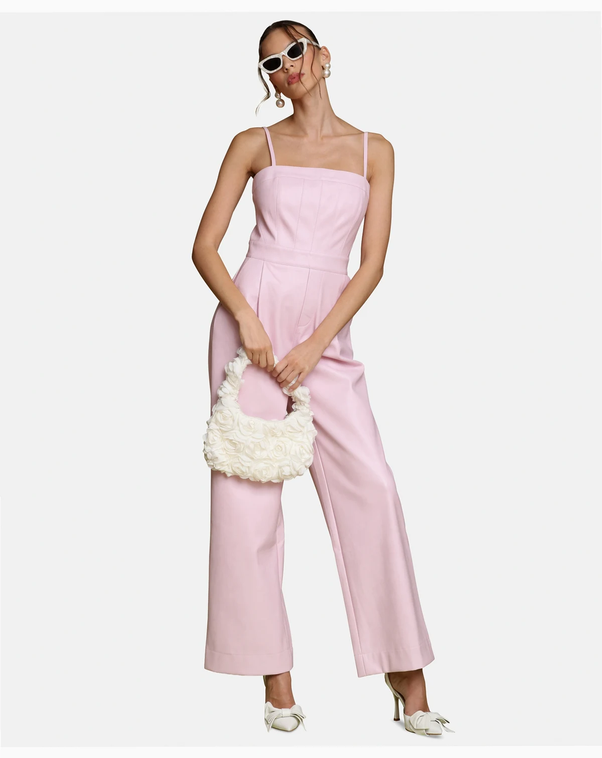 Women's Faux-Leather Corset Wide-Leg Jumpsuit