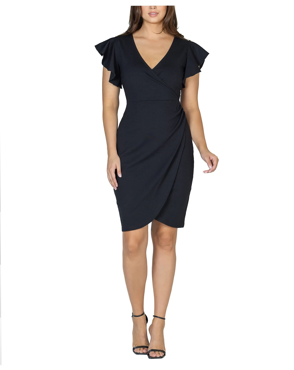 Women's V-neck Ruffle Sleeve Knee Length Dress