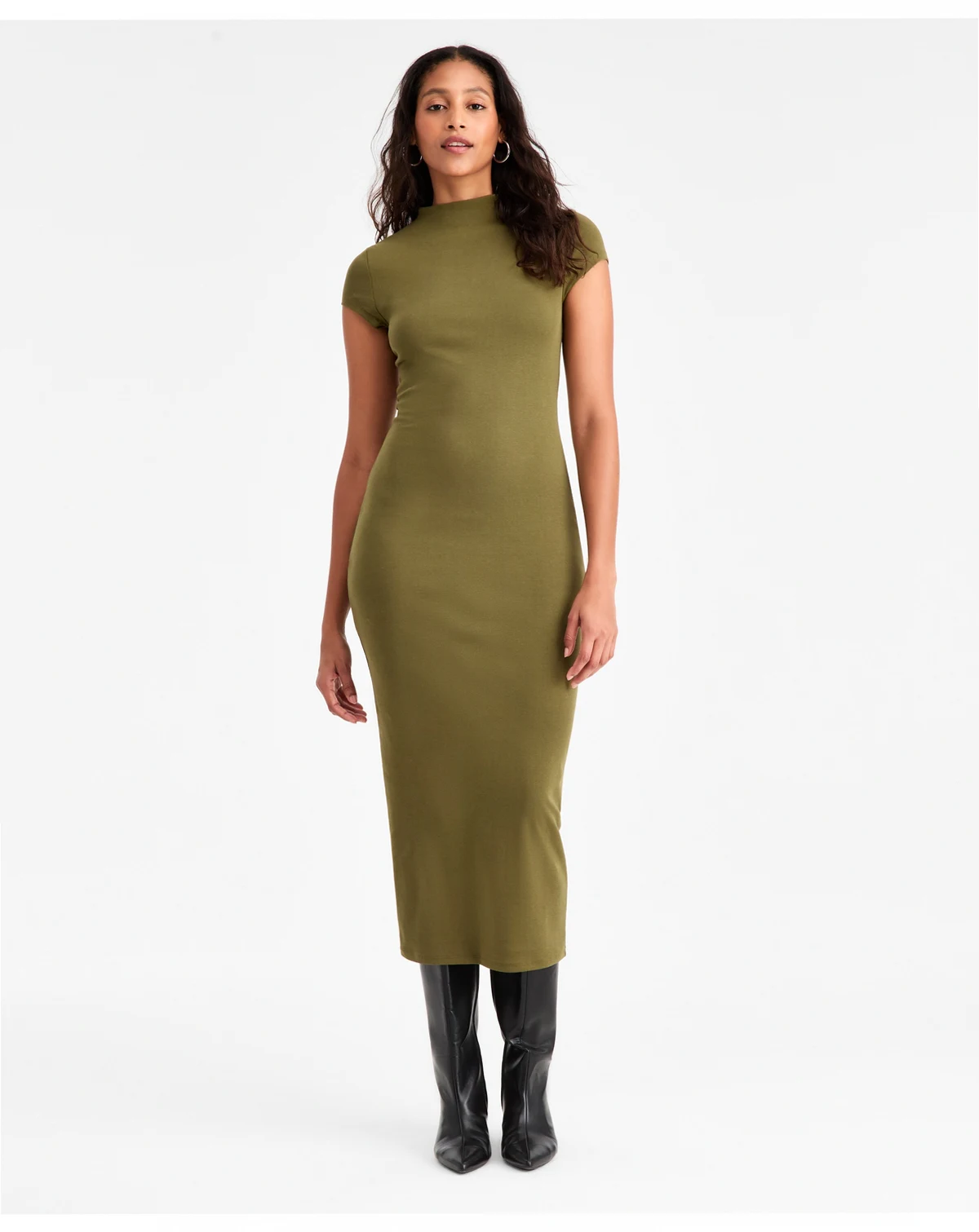 Women's Cap-Sleeve Mock-Neck Midi Dress, Exclusively at Macy's