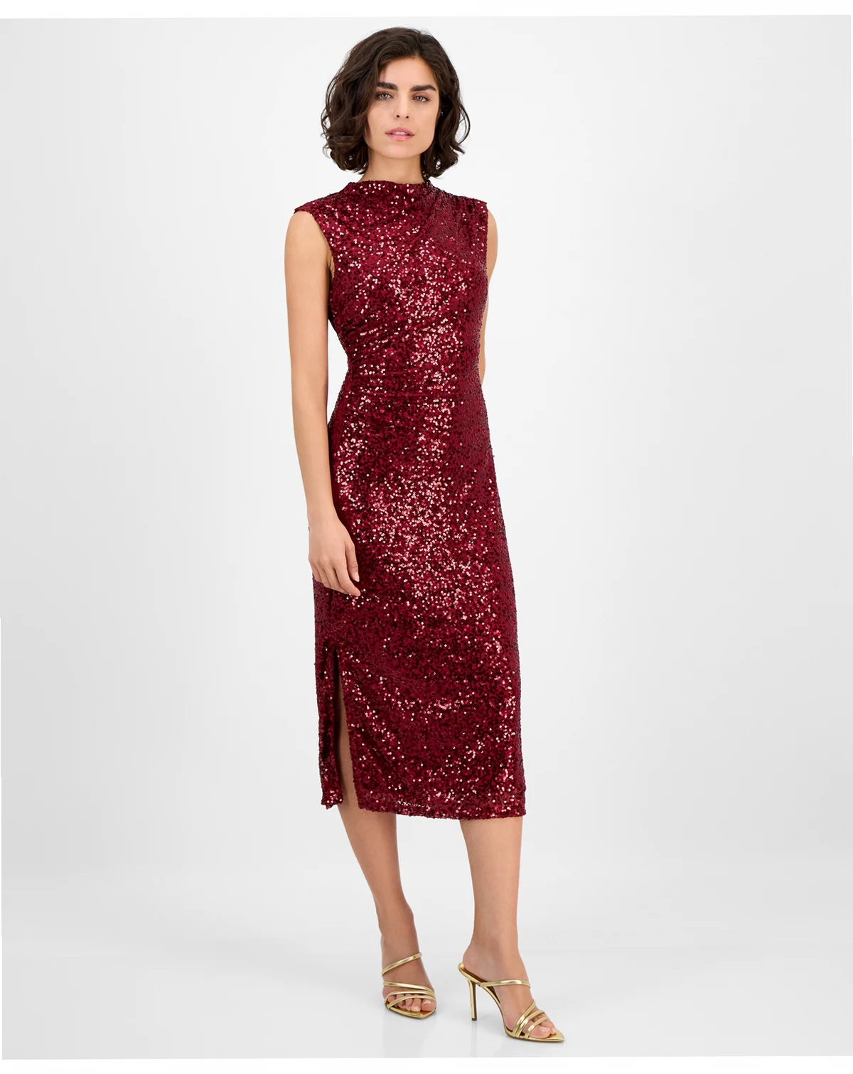 Women's Drape-Neck Sleeveless Sequin Dress