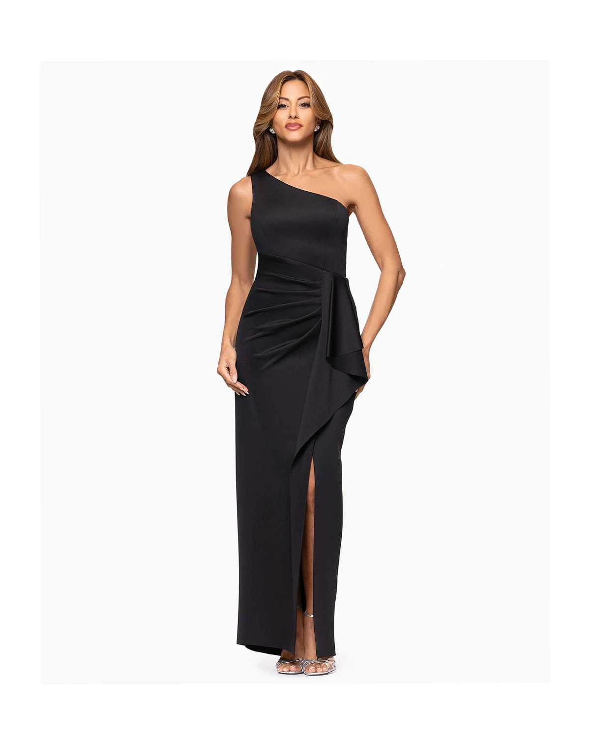 Women's One-Shoulder Side Ruffle Long Dress