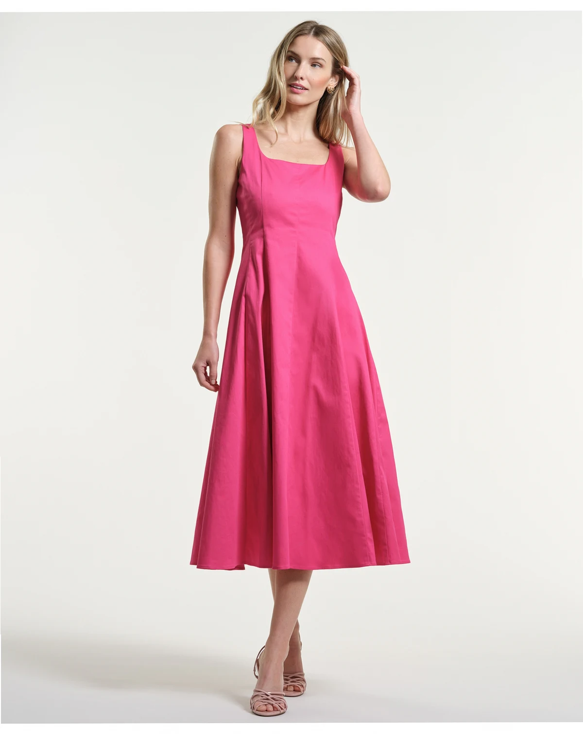 Women's Seamed Square Neck Midi Dress