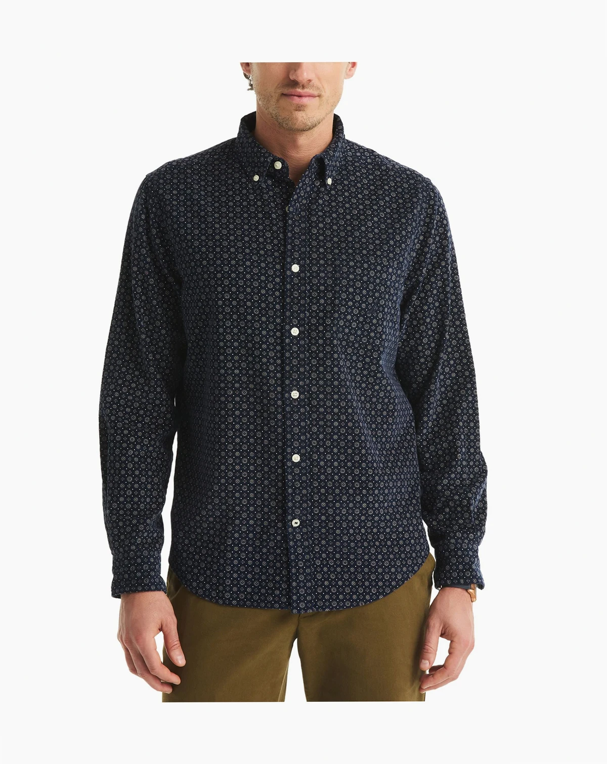 Men's Straight-Collar Corduroy Print Shirt