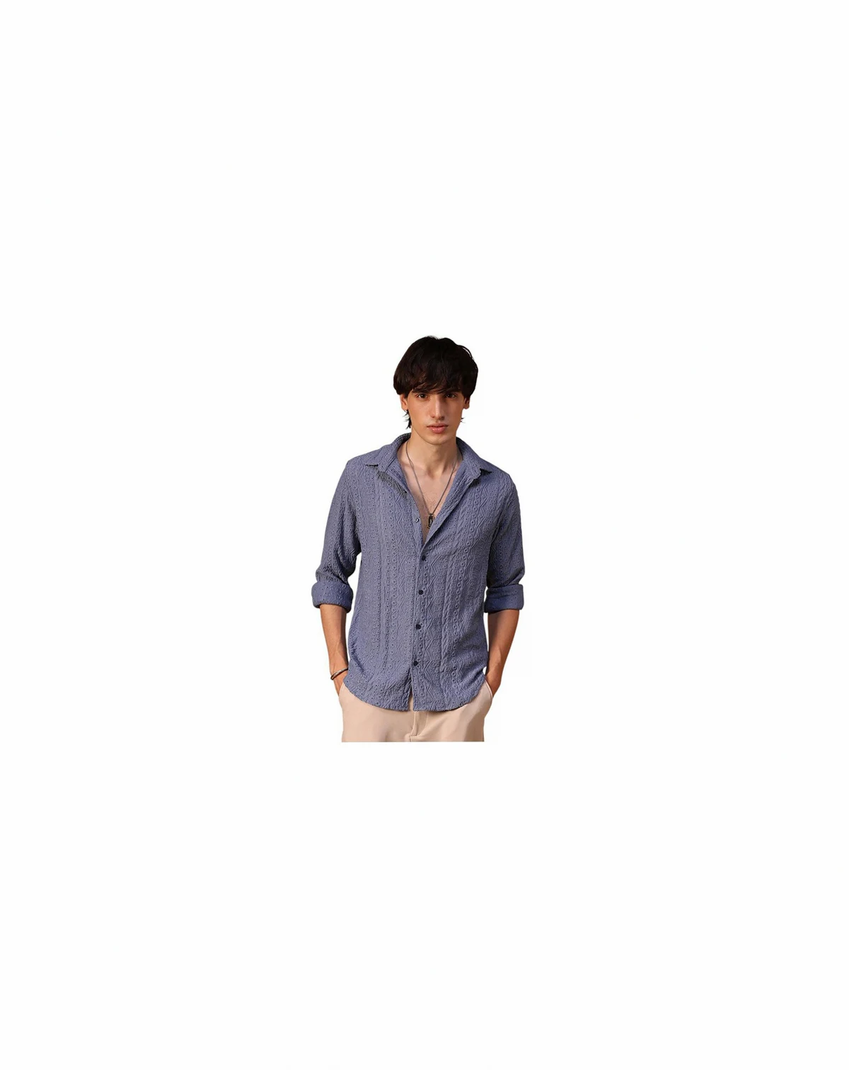 Men's Stone Blue Aztec-Textured Shirt
