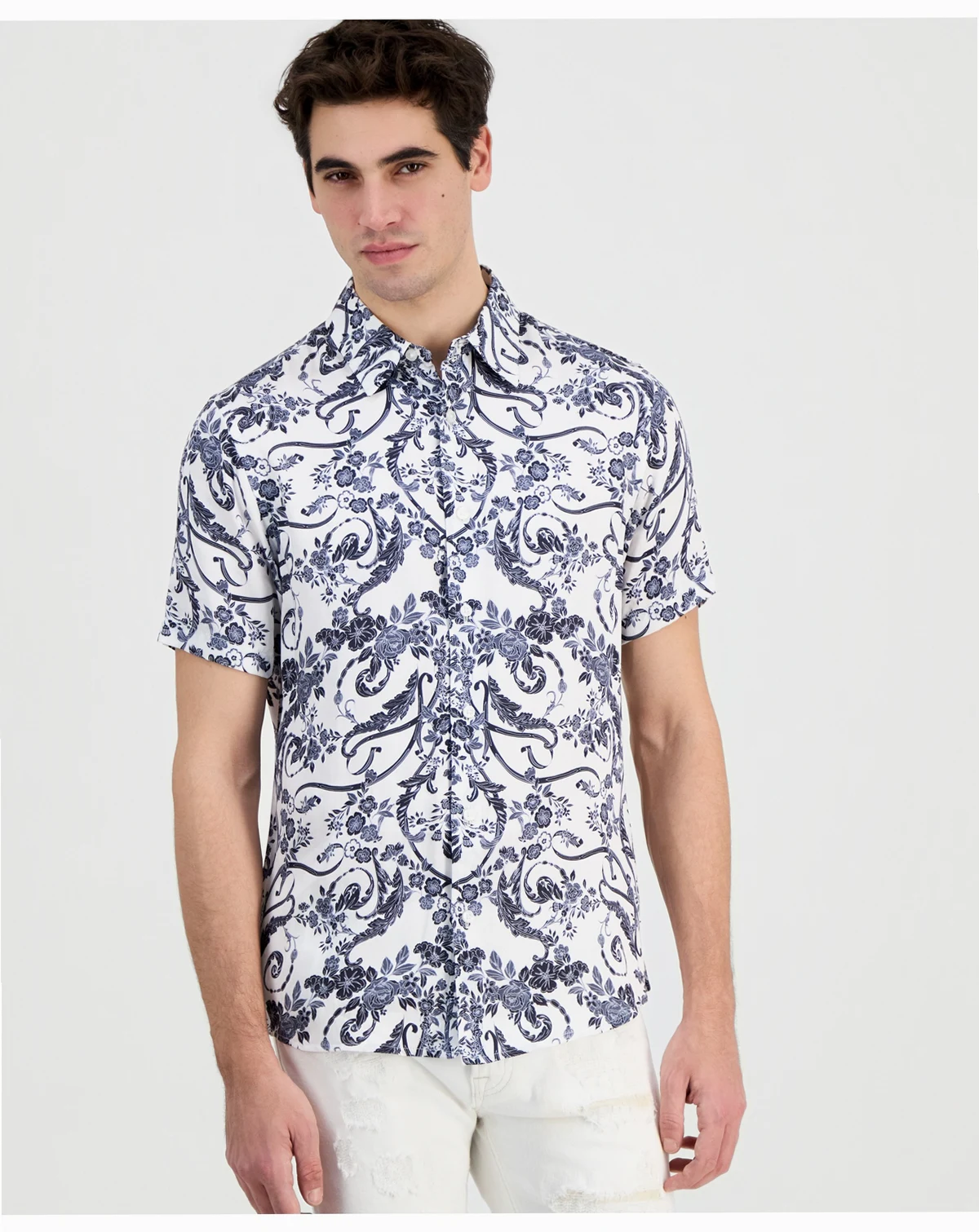 Men's Wayco Decorative Floral Short-Sleeve Shirt