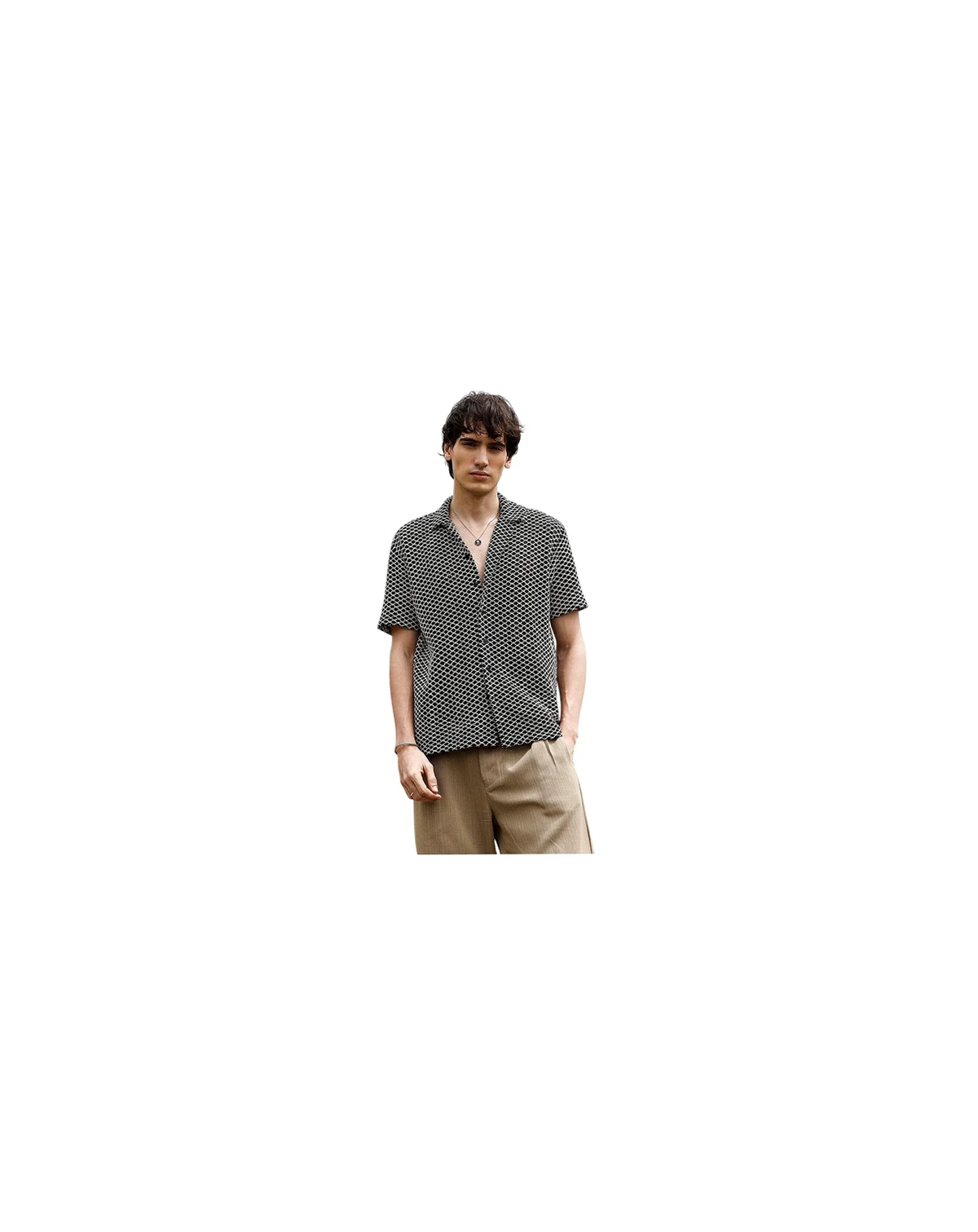 Men's Midnight Black & Powder White Contrast Rhombus Oversized Shirt