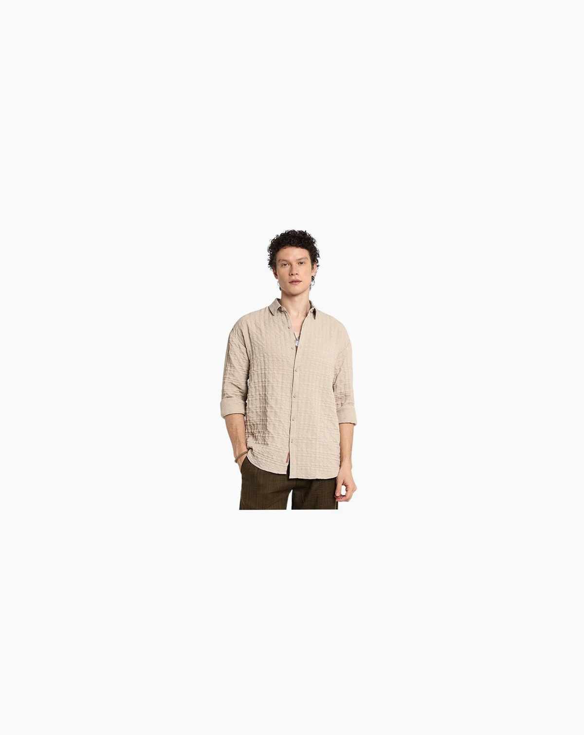 Men's Saltbox Beige Dimentional-Textured Shirt