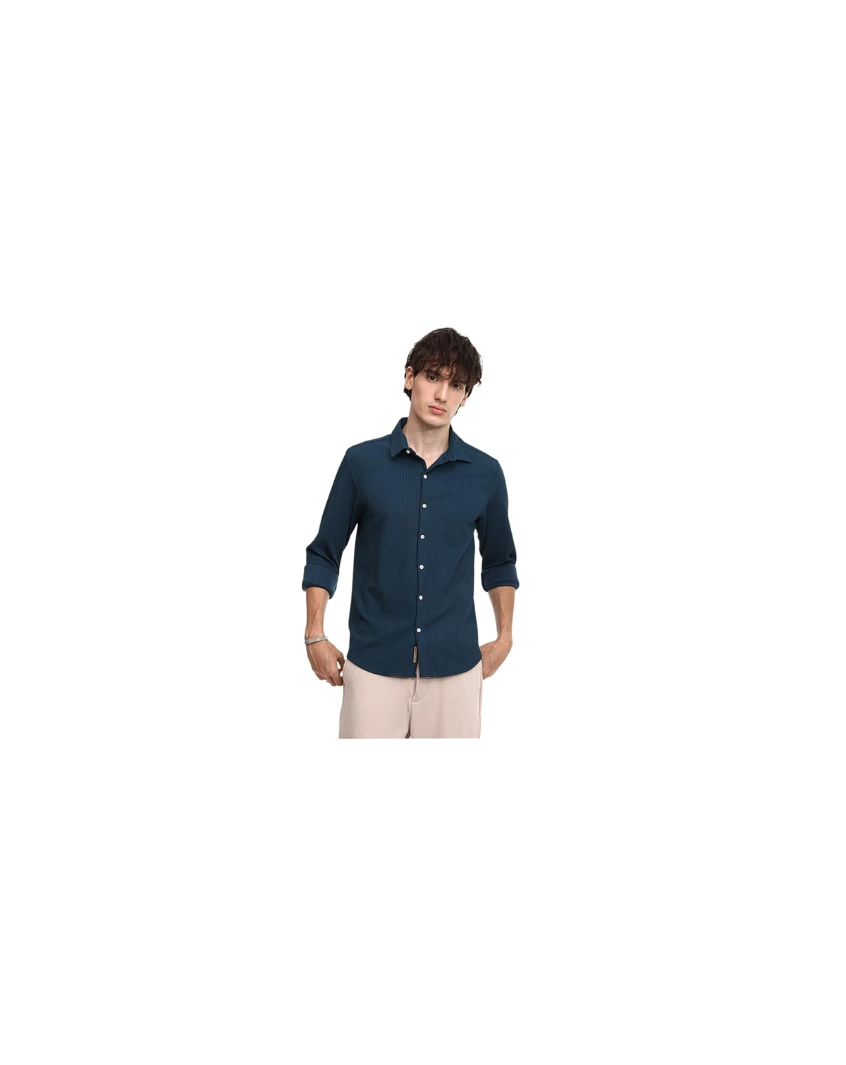 Men's Aegean Blue Stripe-Creased Shirt