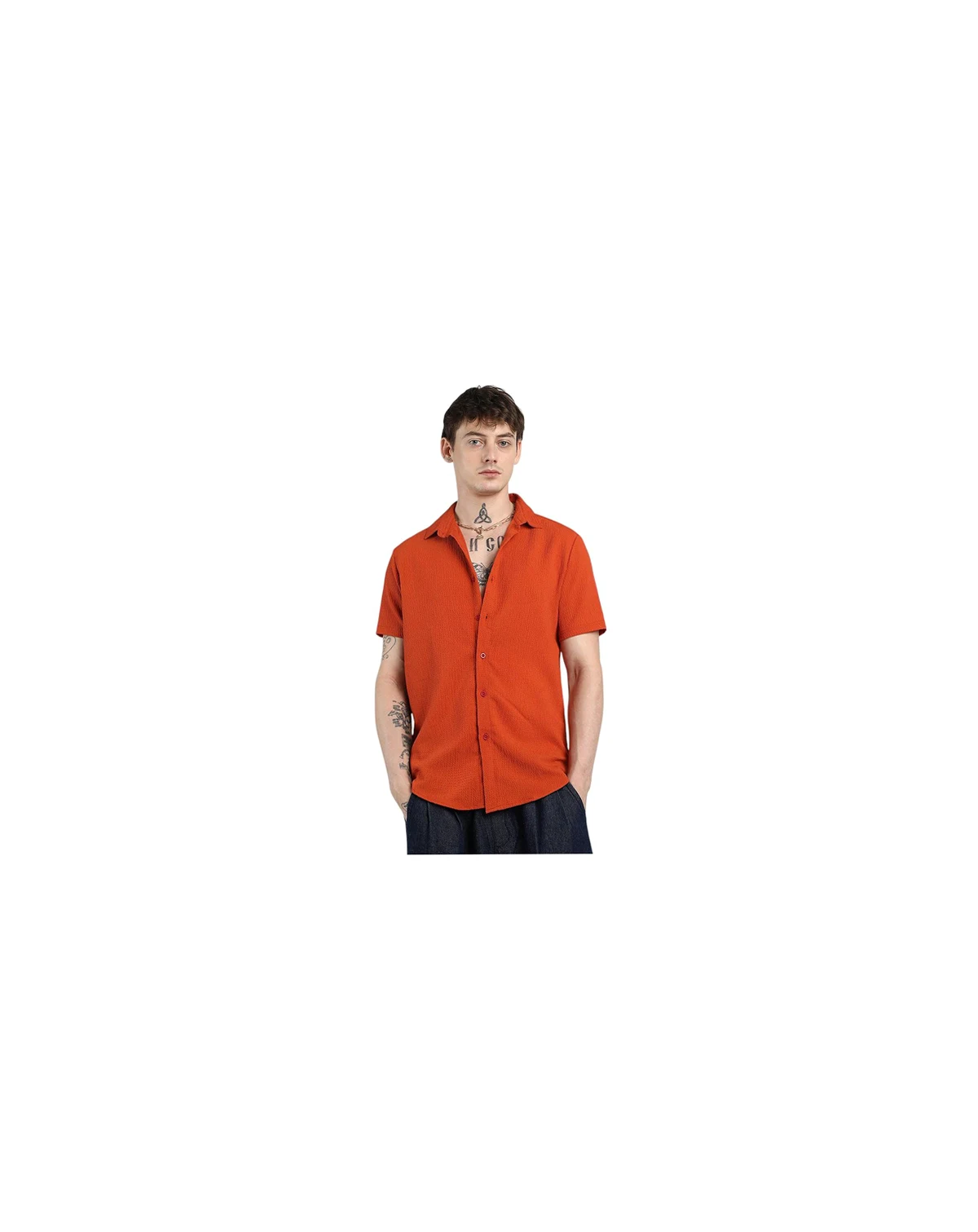 Men's Red Ruched Regular Fit Casual Shirt