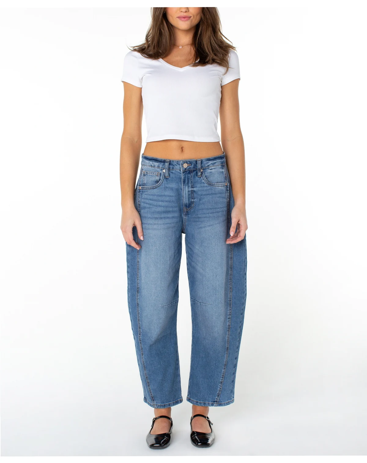 Juniors' High-Rise Barrel-Leg Jeans
