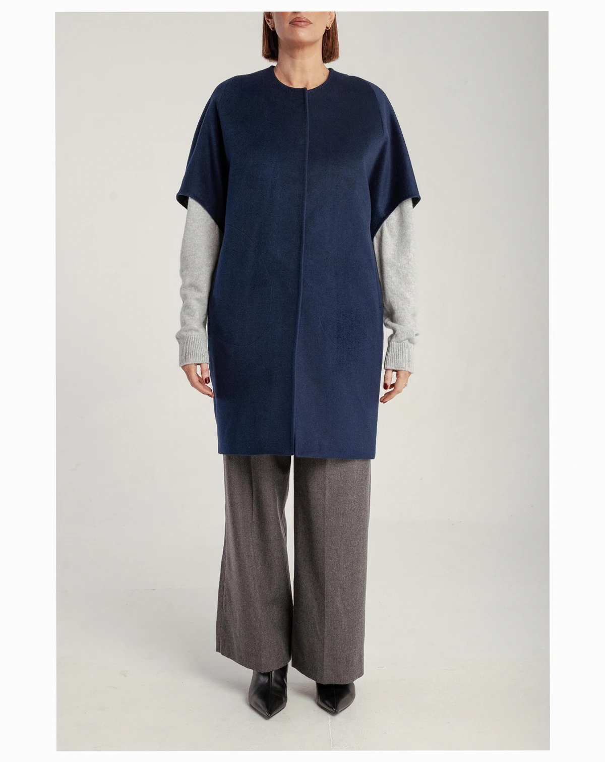 Women's Cashmere Short Sleeve Crew Neck Coat