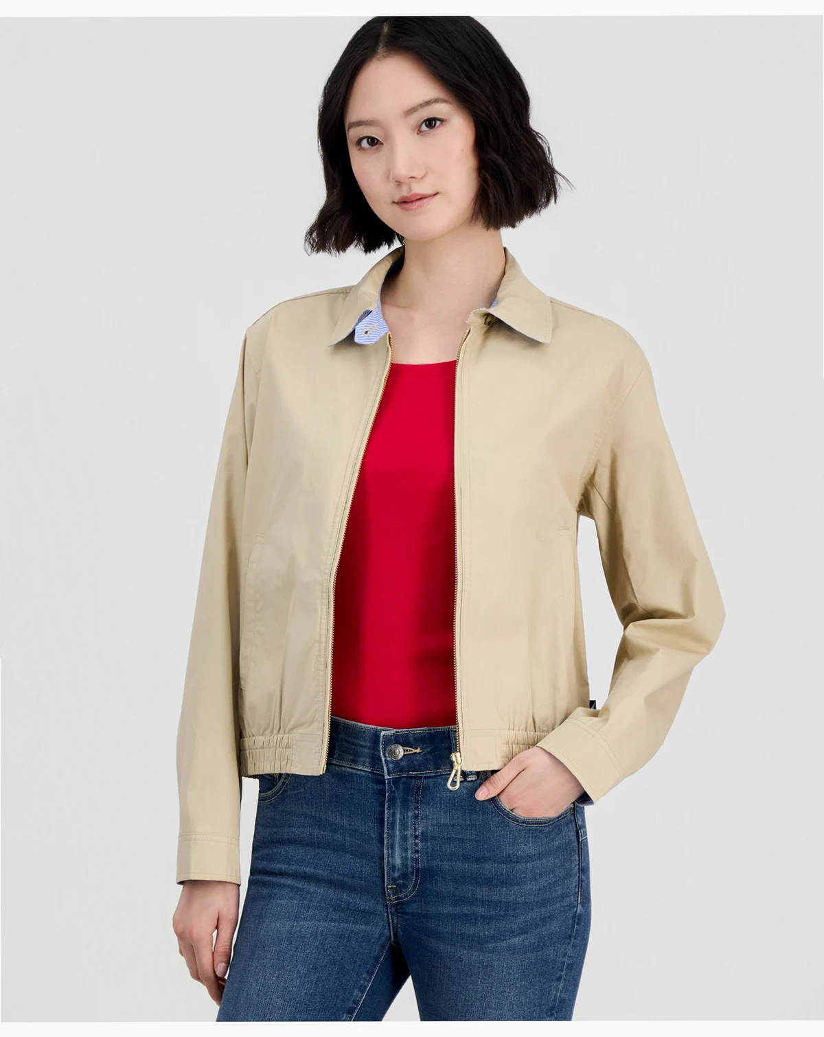 Jeans Women's Cotton Solid Zip-Front Jacket