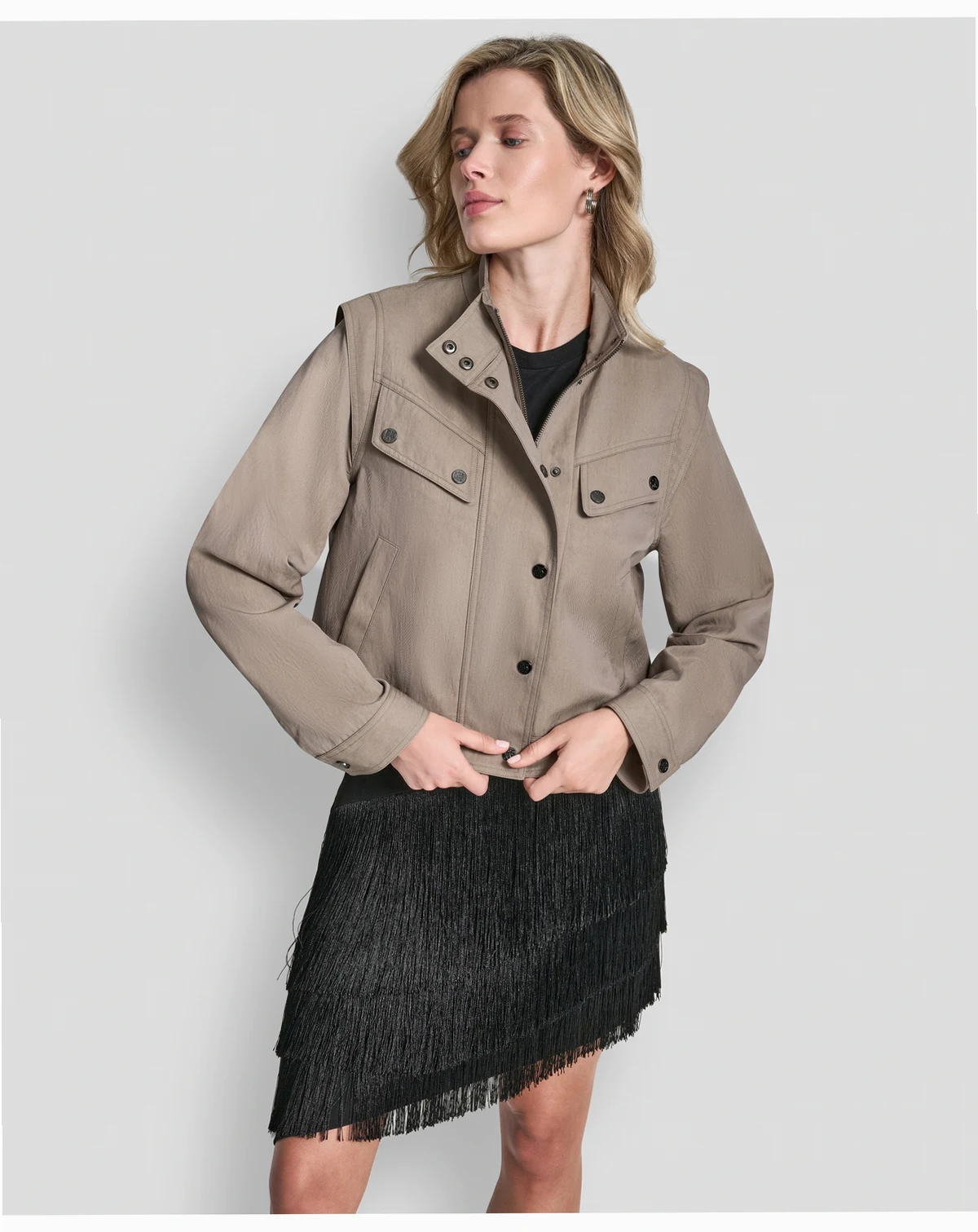 Women's Collared Cropped Moto Trench Coat