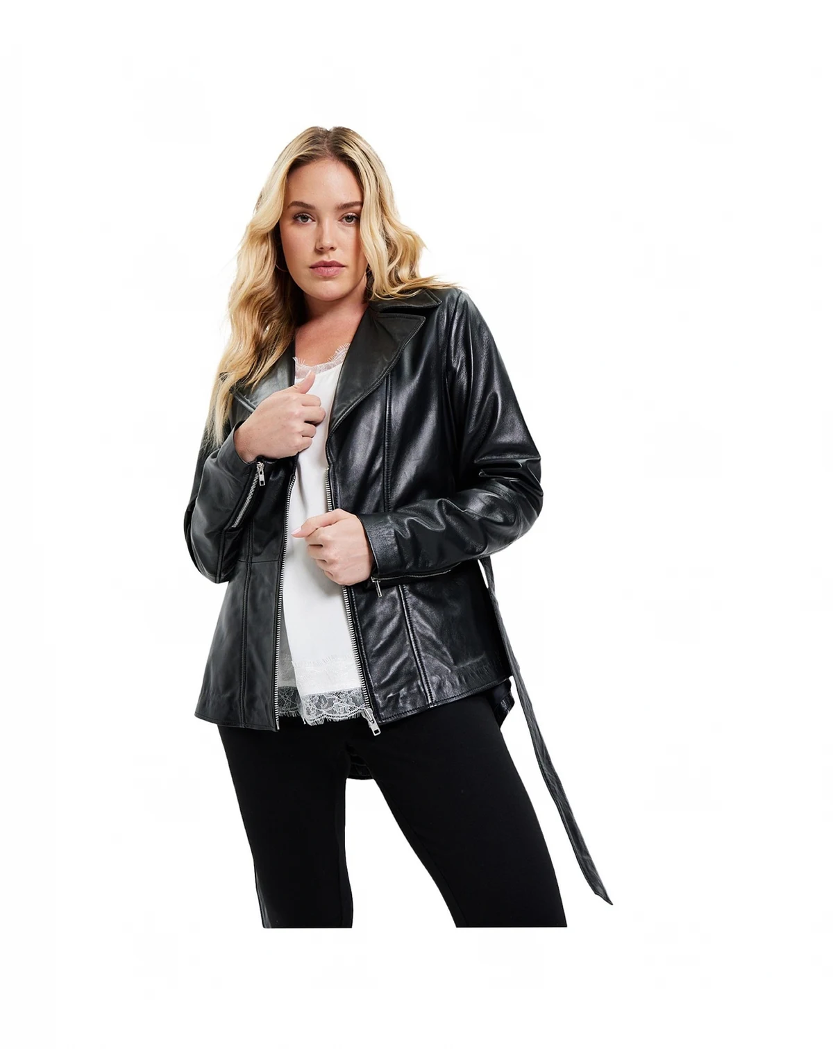 Women's High-Low Peplum Leather Jacket
