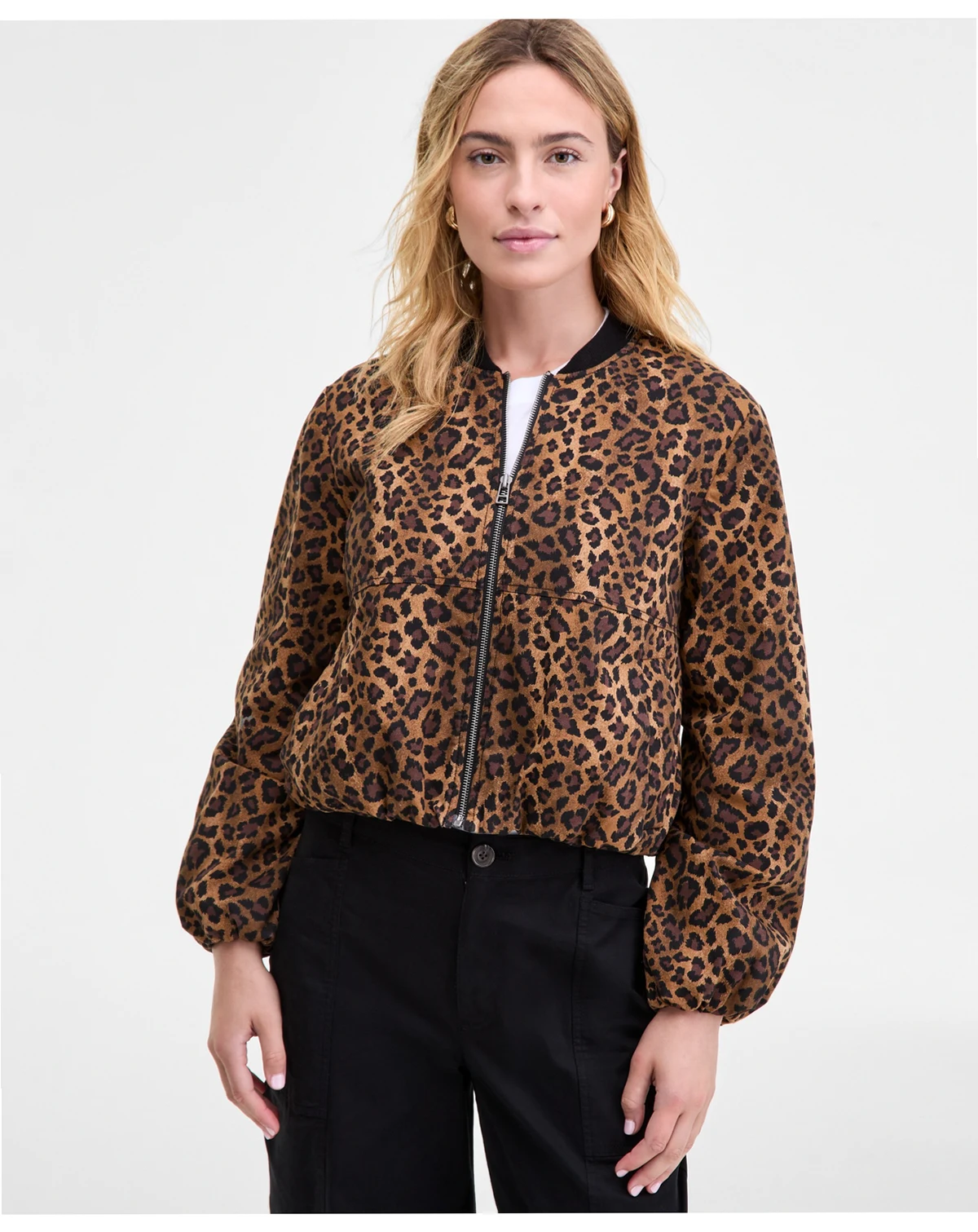 Women's Leopard Print Bubble-Hem Bomber Jacket, Macy's Exclusive