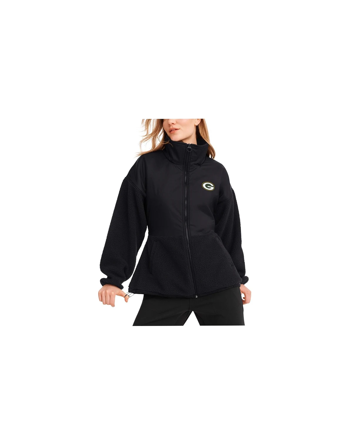 Women's Black Green Bay Packers Drew Mixed Media Full-Zip Jacket
