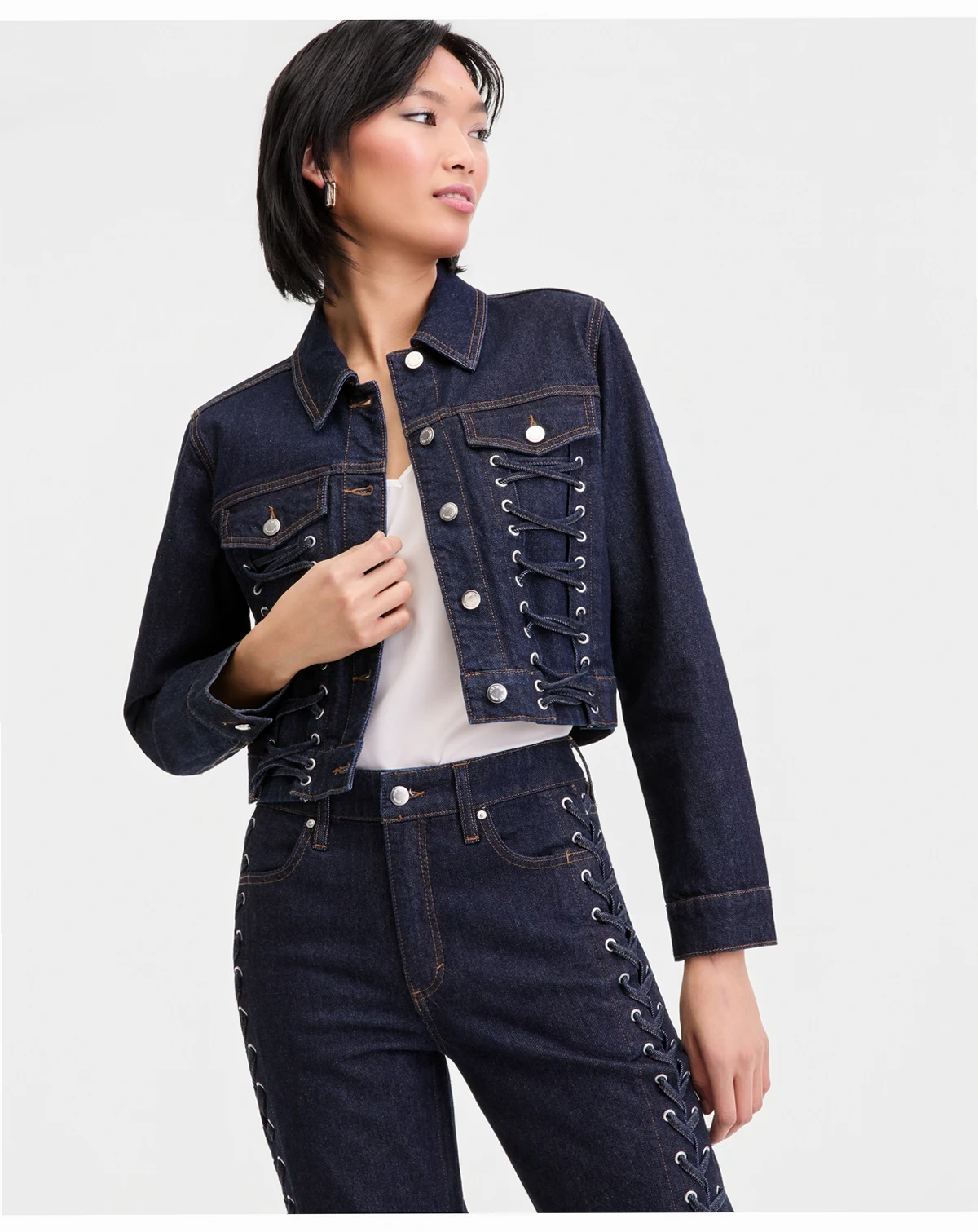 Women's Cropped Lace-Up Denim Jacket, Macy's Exclusive