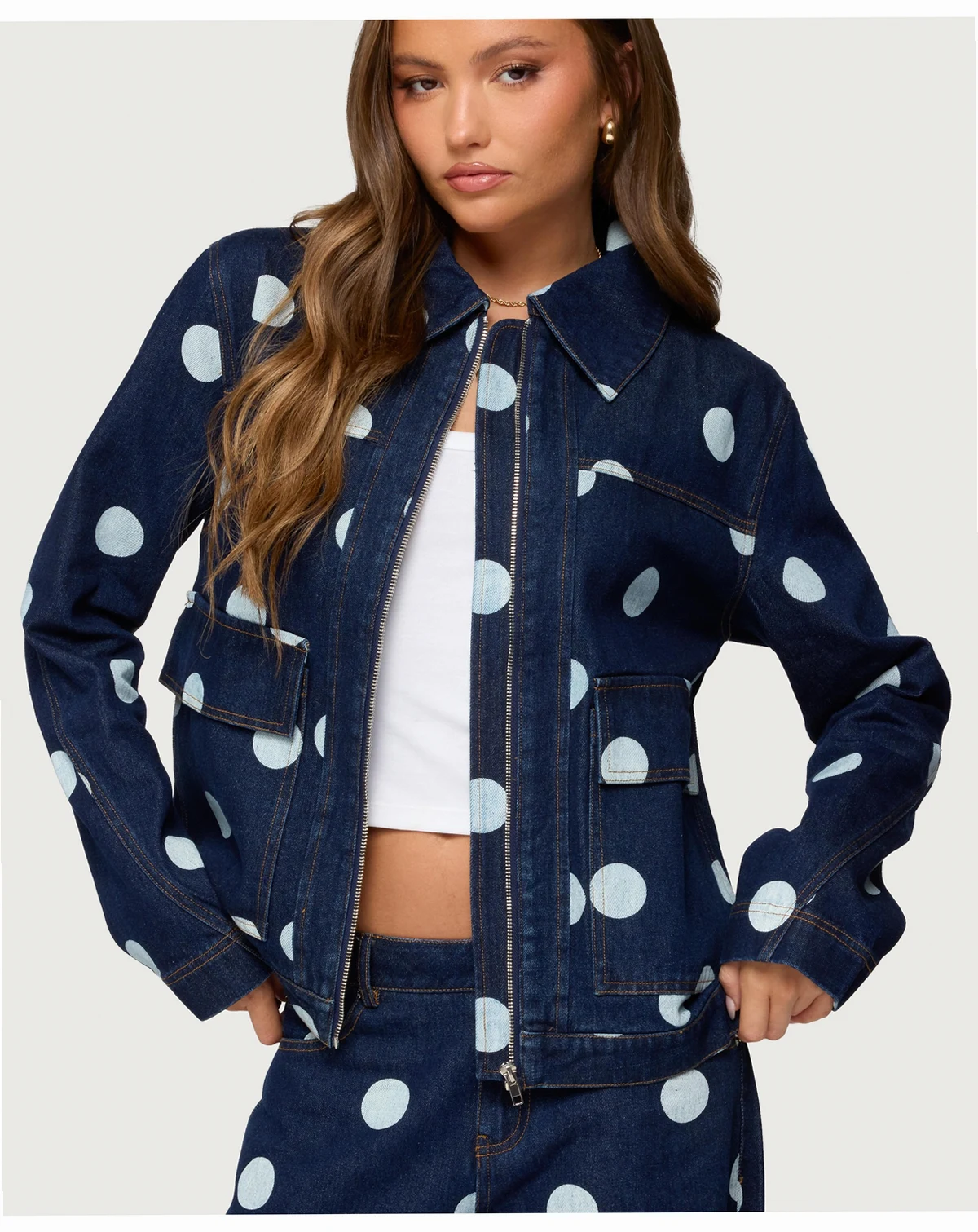 Women's Leyah Polka Dot Oversized Denim Jacket