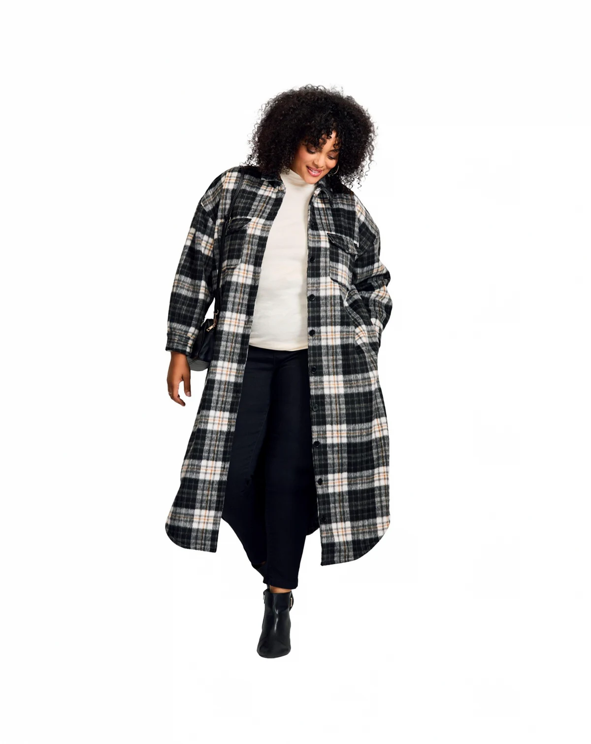 Women's Plus Size Brushed Long Shirt Jacket