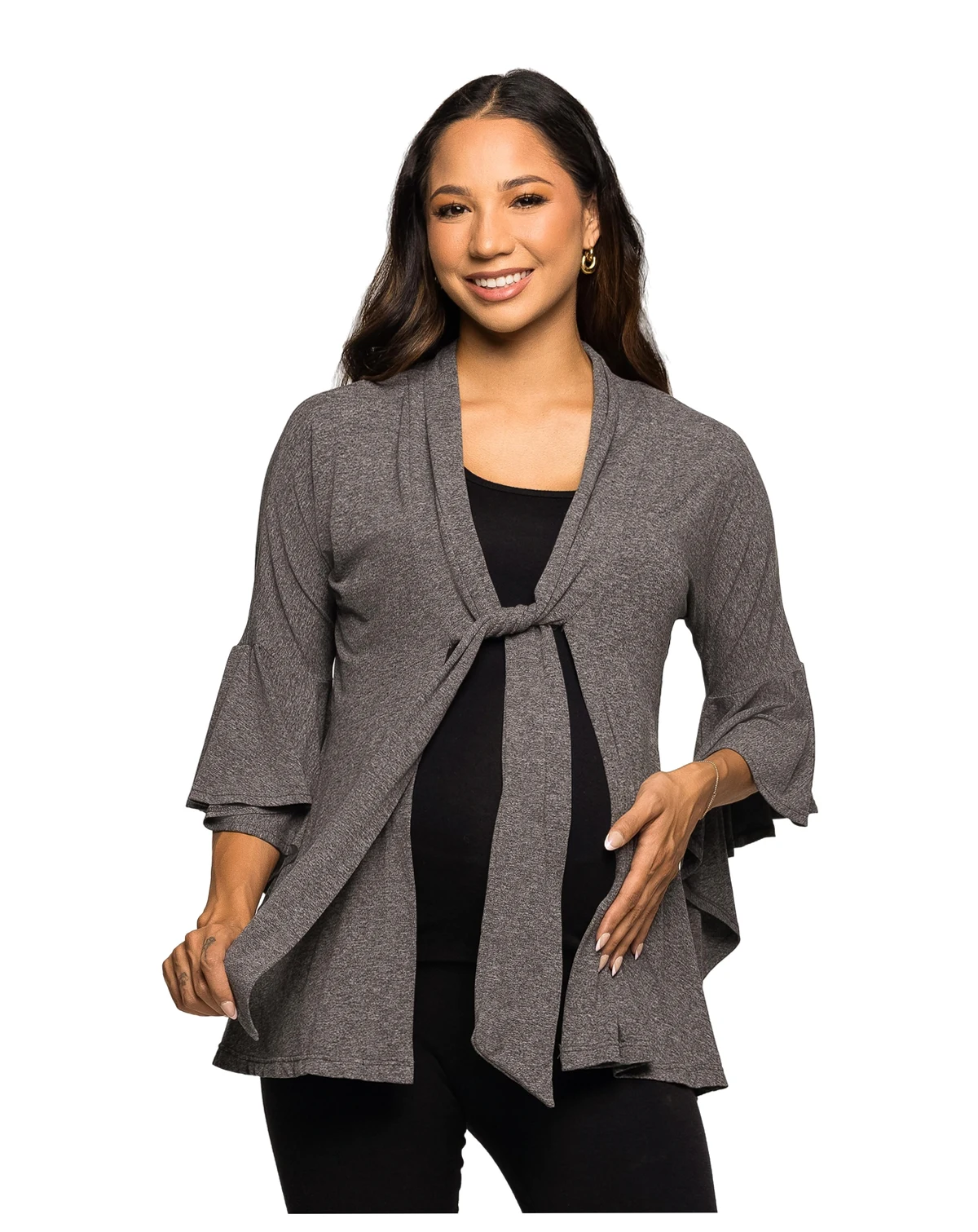 Women's Maternity Tie Front Bell Sleeve Jacket