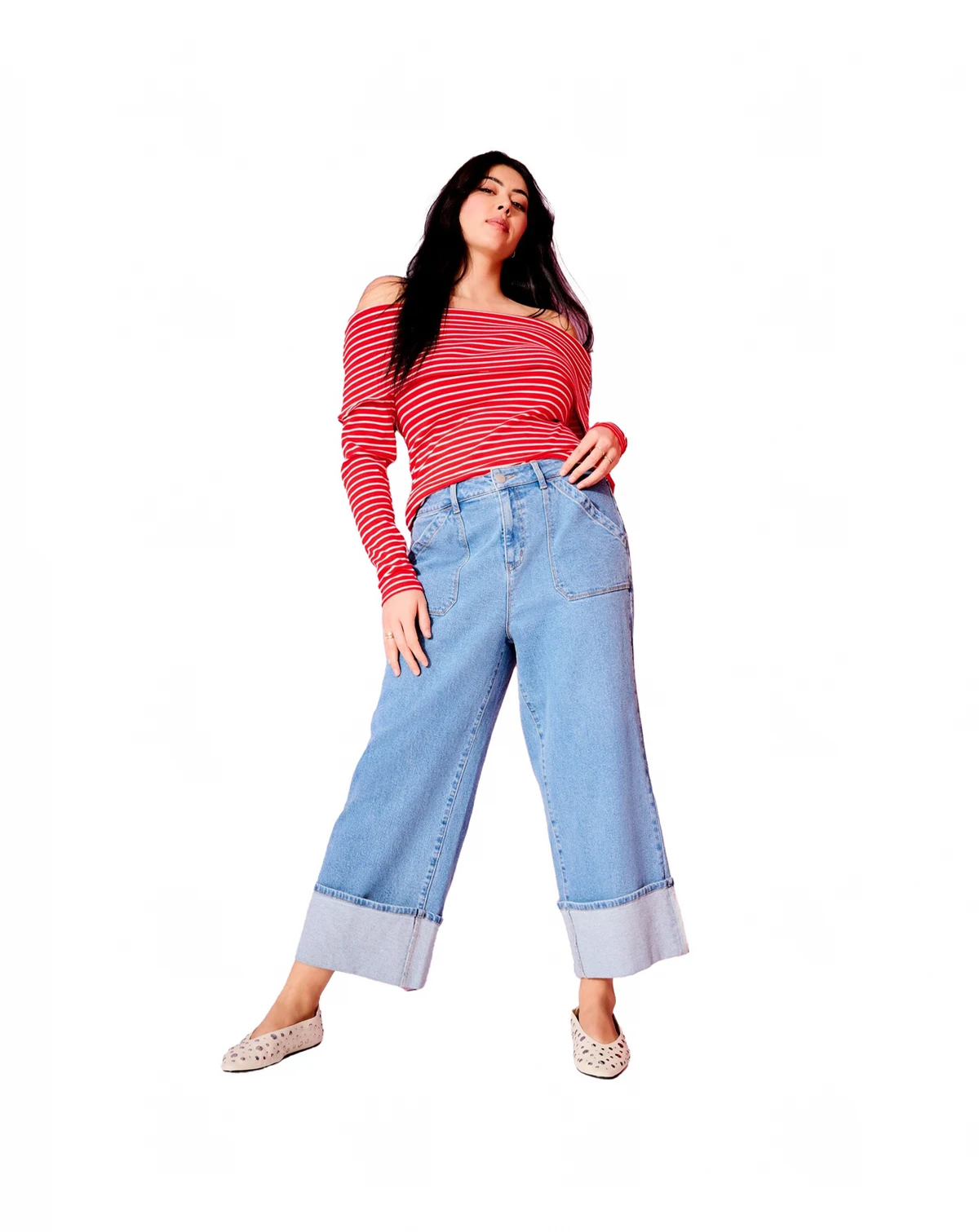 Women's Wide-Leg Cropped Cuffed Jeans