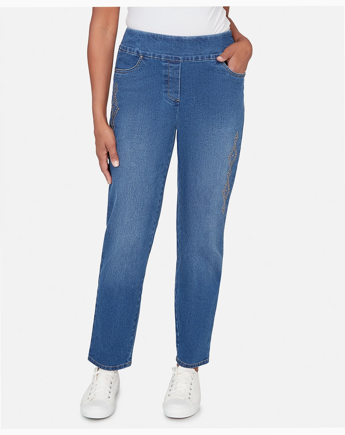 Petite Austin Geometric Heat Set Super Stretch Denim Short Length Jeans