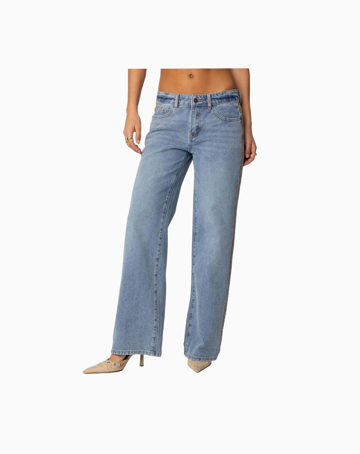 Women's Faux Suede Stripe Low Rise Straight Leg Jeans
