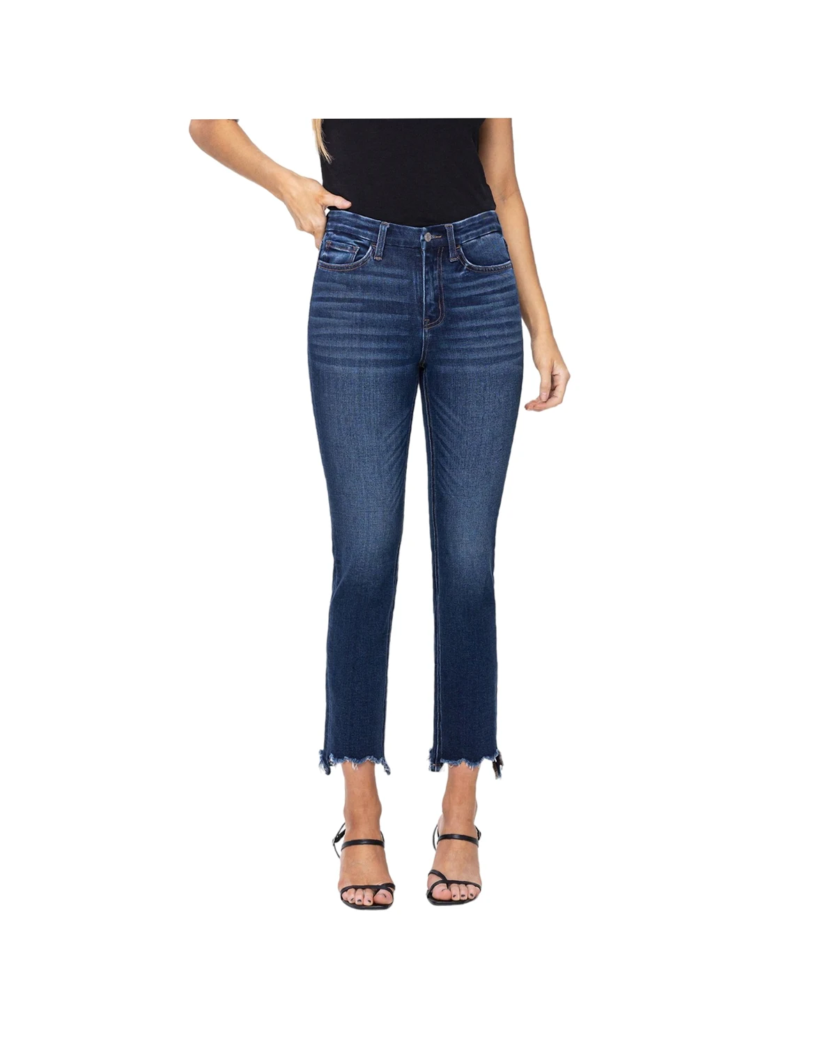 Women's High Rise Cropped Step Hem Slim Straight Jeans